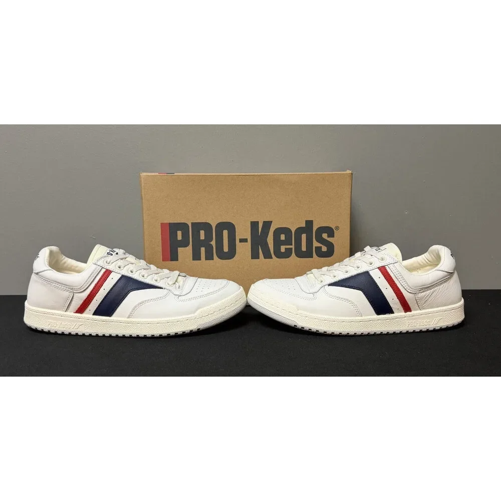 Pro-Keds Skyhawk Men's Size 9.5 (M) White/Blue/Red Low Top Leather Sneakers NWT